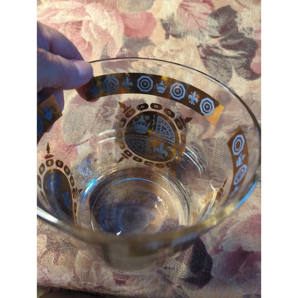 MCM Signed Vito Bari Glass Ice Bucket 22K Gold Vintage